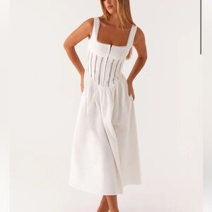 Peppermayo White Midi Dress with Corset Detail
